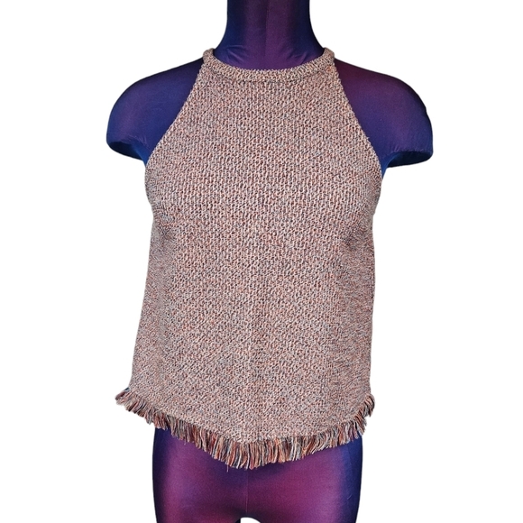 Zara Trafaluc Multicolor Fringed Tweed Halter Neck Tank Top Size Small Women M74 - Picture 1 of 9